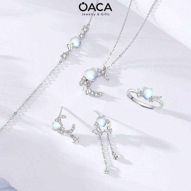Bông tai bạc mạ vàng trắng đuôi dài đá Moonstone