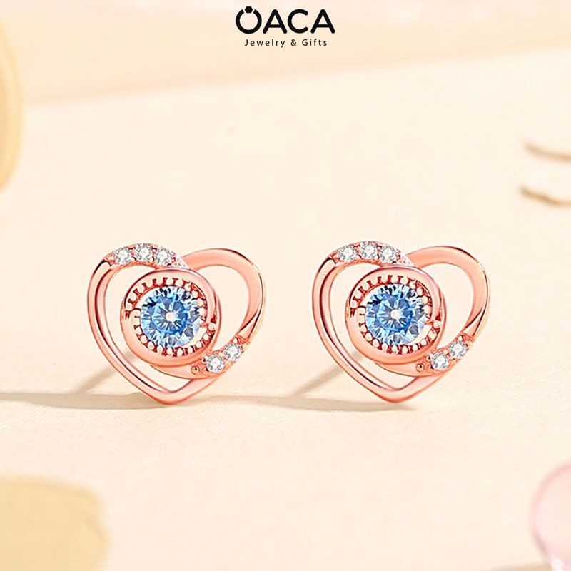 Bông tai bạc trái tim mạ vàng đá CZ