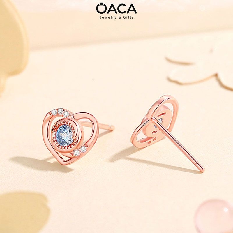 Bông tai bạc trái tim mạ vàng đá CZ