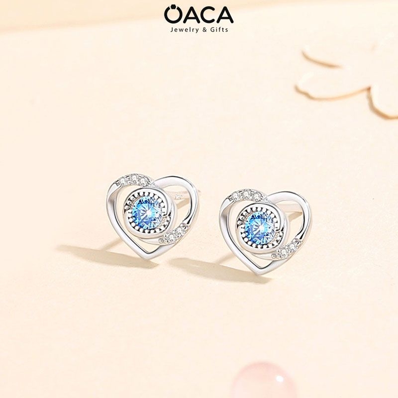 Bông tai bạc trái tim mạ vàng đá CZ