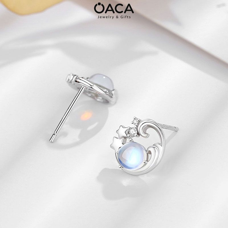 Bông tai bạc trăng sao đá Moonstone