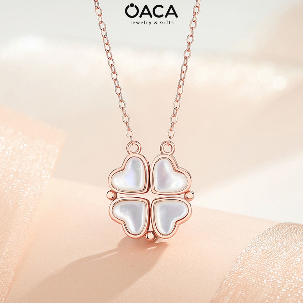 Dây chuyền bạc cỏ bốn lá trái tim đá Moonstone