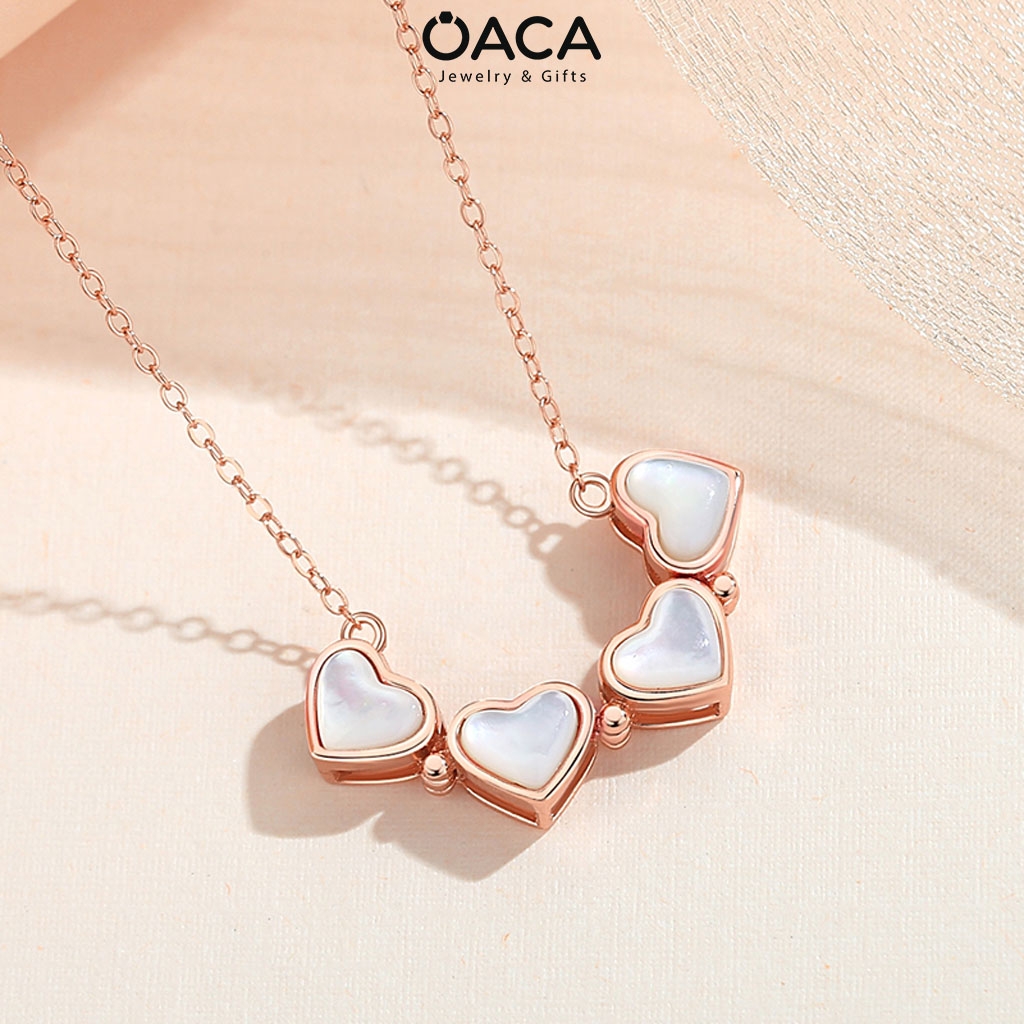 Dây chuyền bạc cỏ bốn lá trái tim đá Moonstone