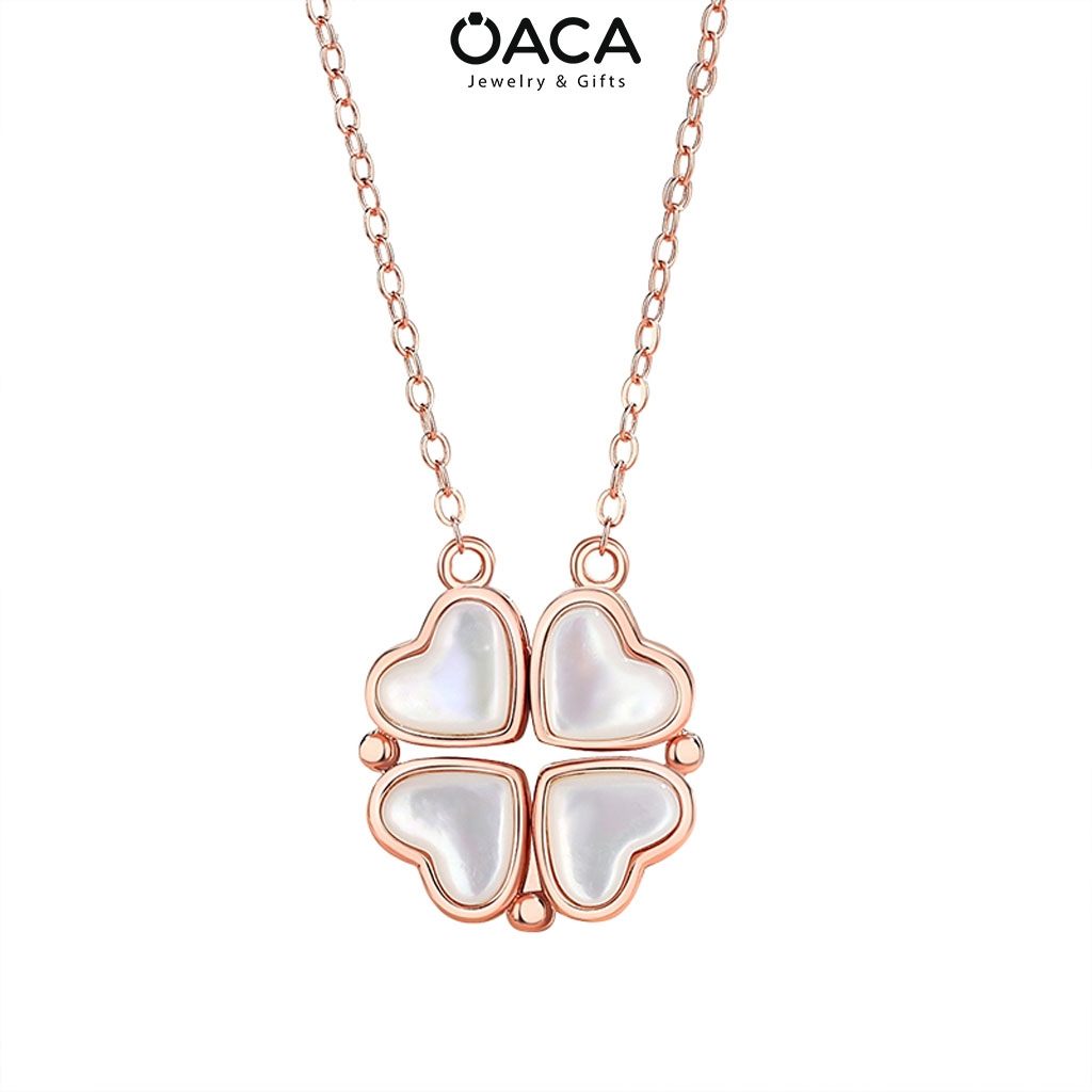 Dây chuyền bạc cỏ bốn lá trái tim đá Moonstone