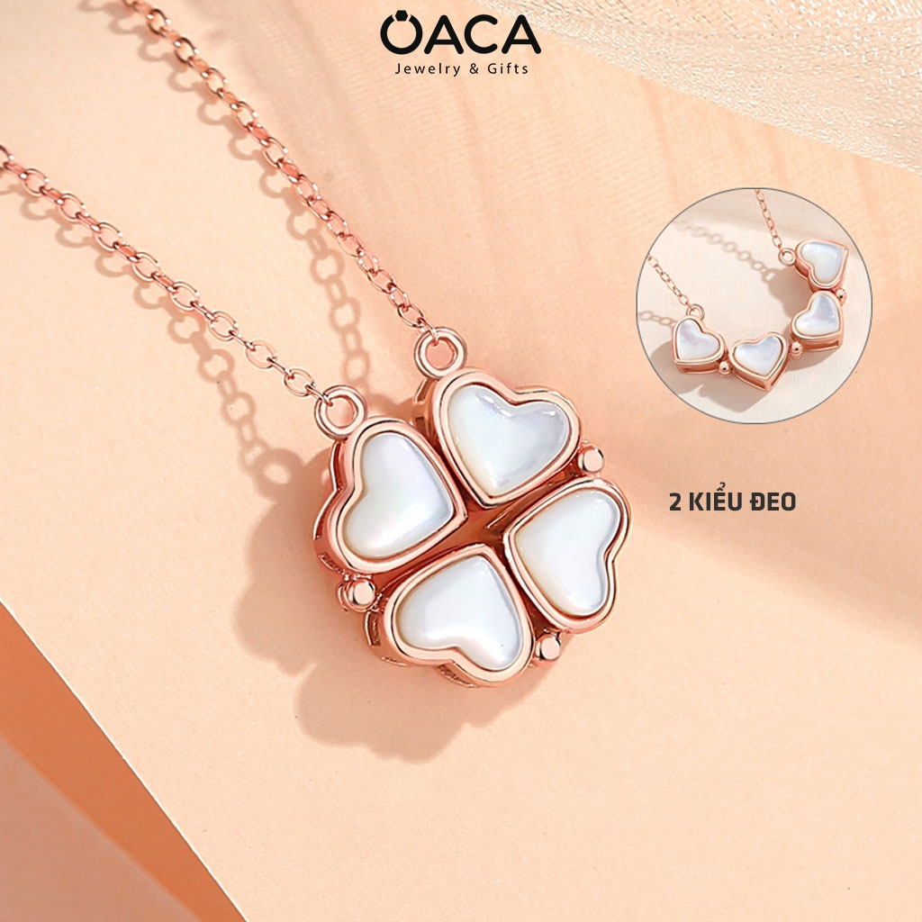 Dây chuyền bạc cỏ bốn lá trái tim đá Moonstone