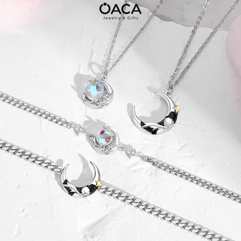 Dây chuyền bạc đôi Prince and Rose đá Moonstone