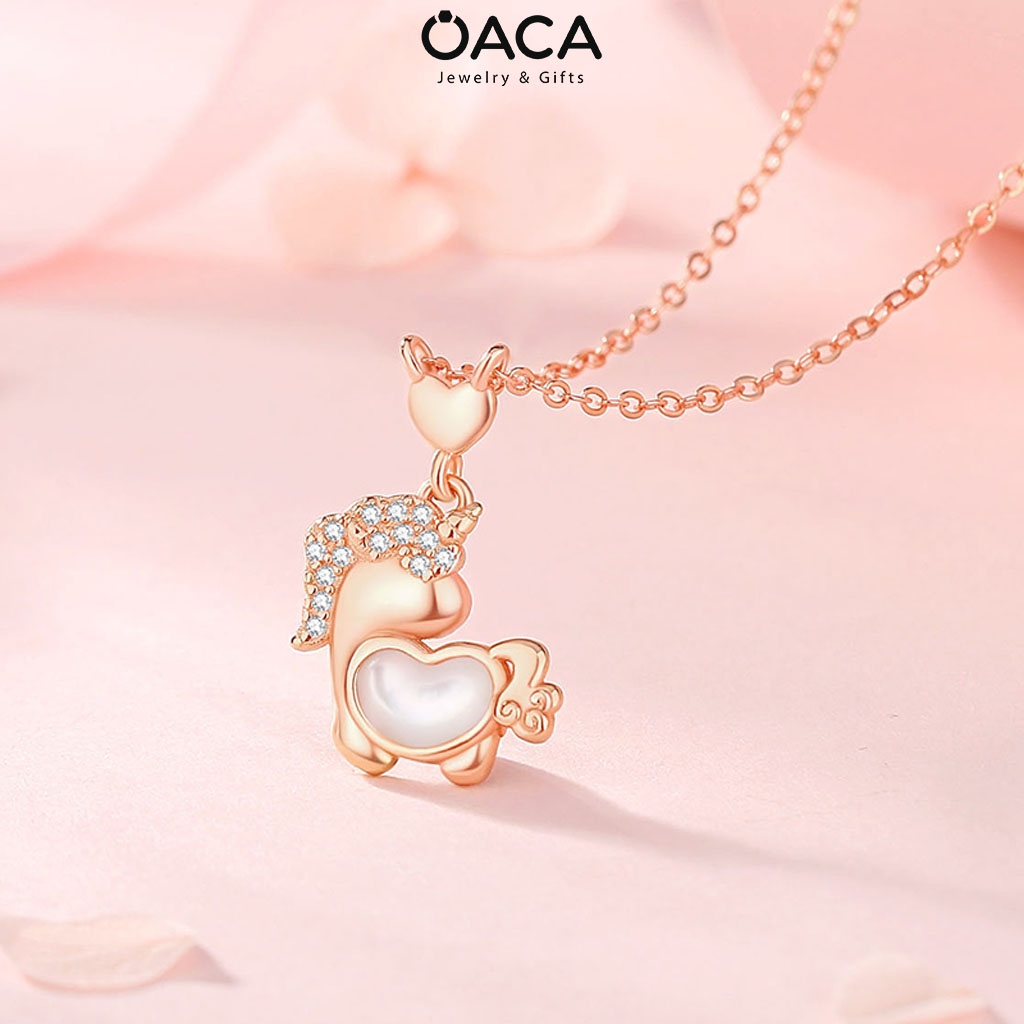 Dây chuyền bạc mạ vàng hồng Unicorn đá Moonstone trái tim