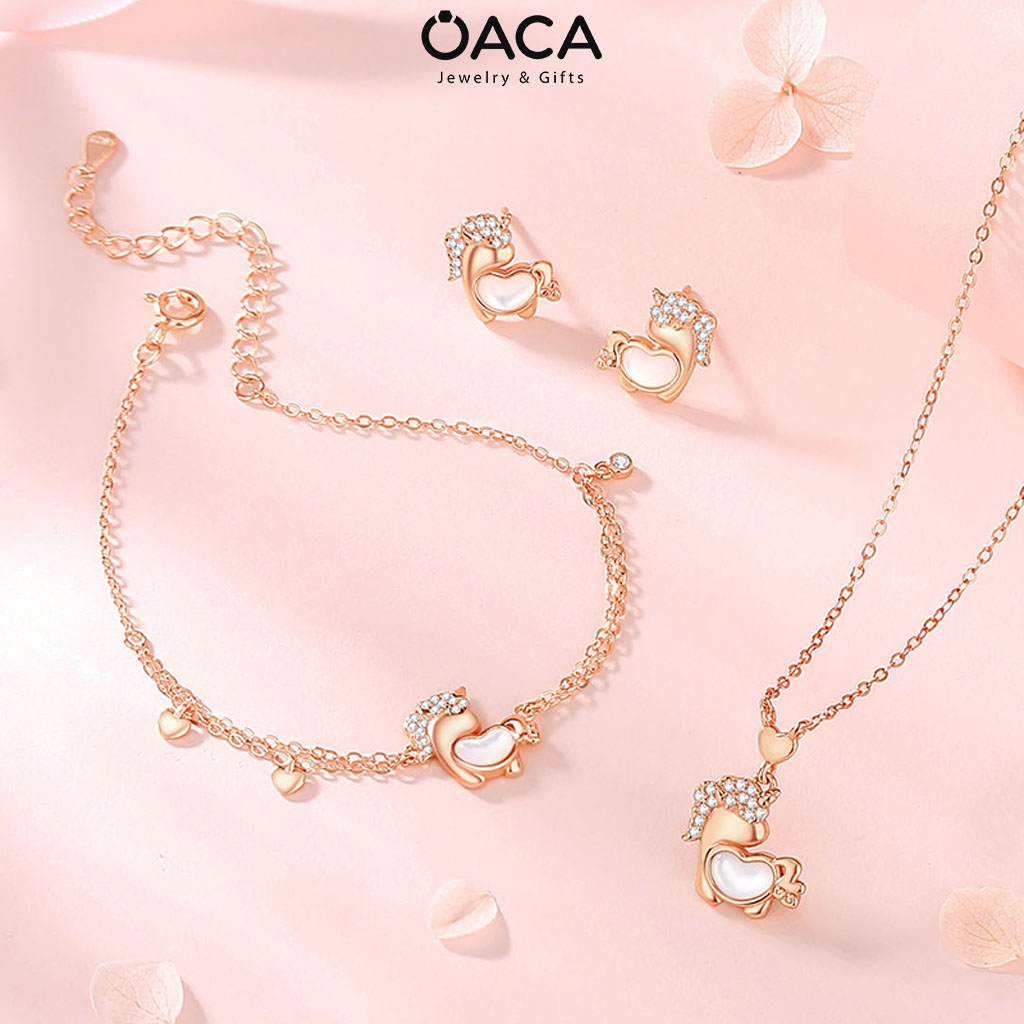 Dây chuyền bạc mạ vàng hồng Unicorn đá Moonstone trái tim