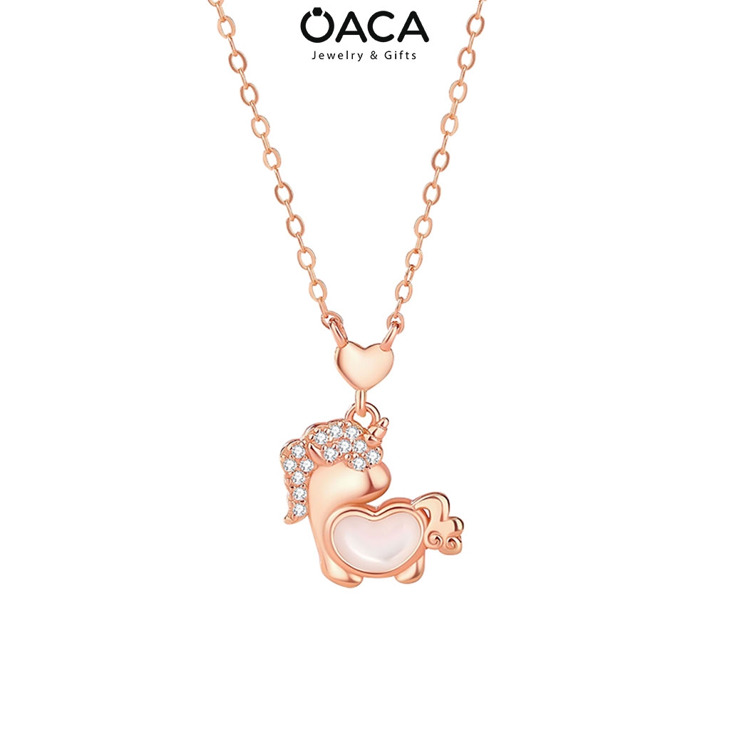 Dây chuyền bạc mạ vàng hồng Unicorn đá Moonstone trái tim