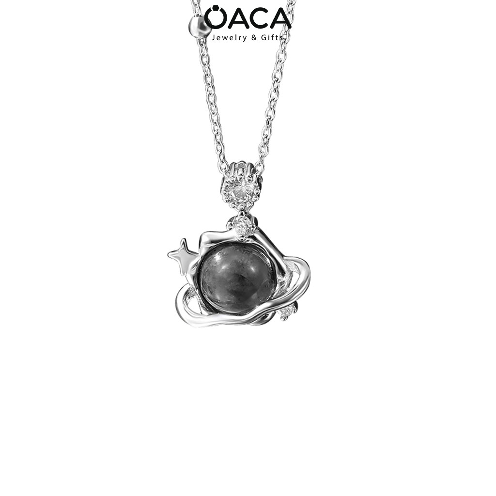 Dây chuyền bạc The Moon đá Obsidian đen huyền bí