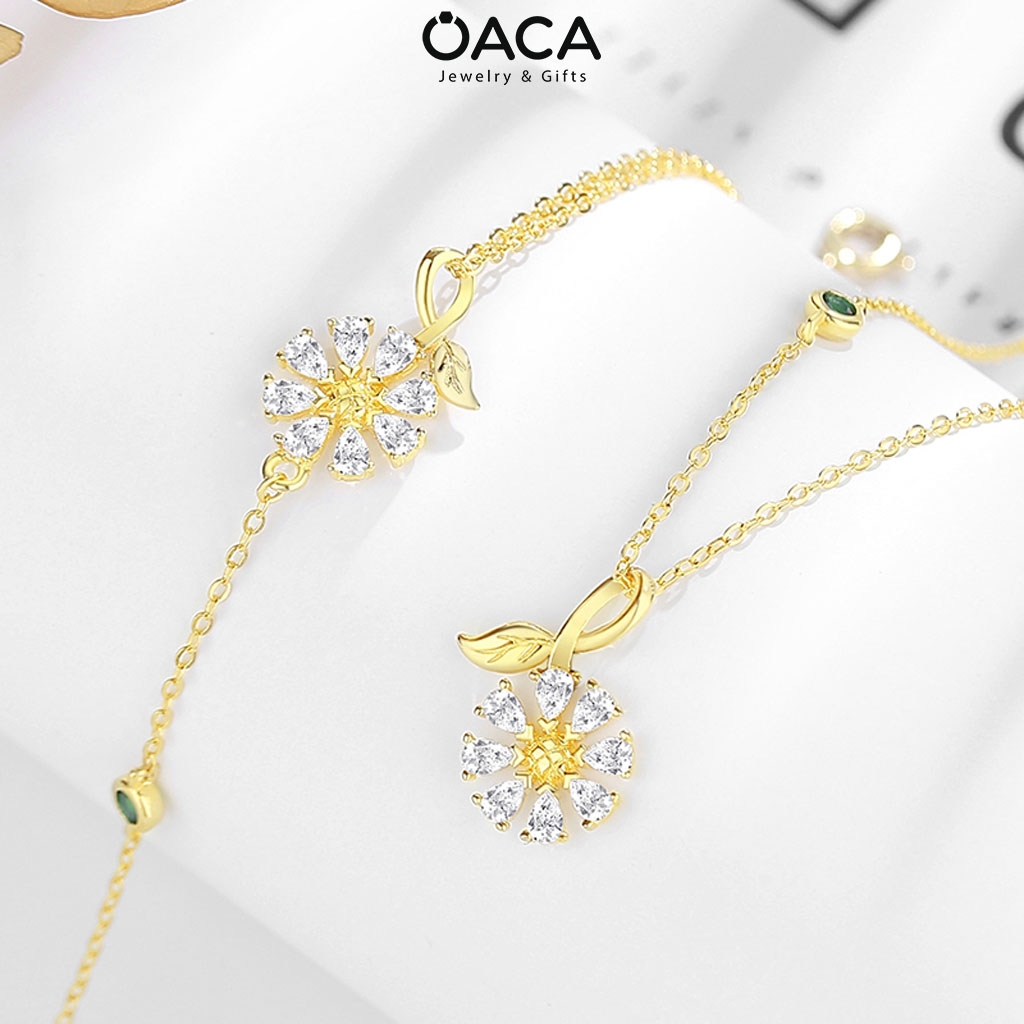 Dây chuyền hoa hướng dương Bạc 925 mạ Vàng đá CZ