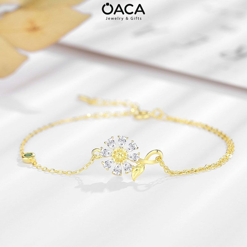 Lắc tay hoa hướng dương Bạc 925 mạ Vàng đá CZ