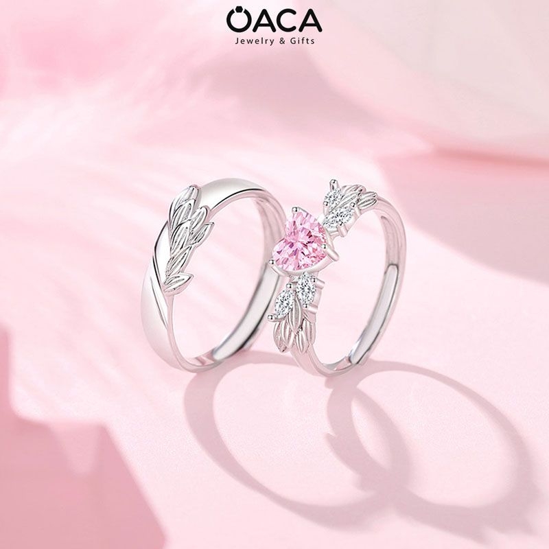 Nhẫn bạc đôi mạ vàng Angel Wings đá CZ hồng