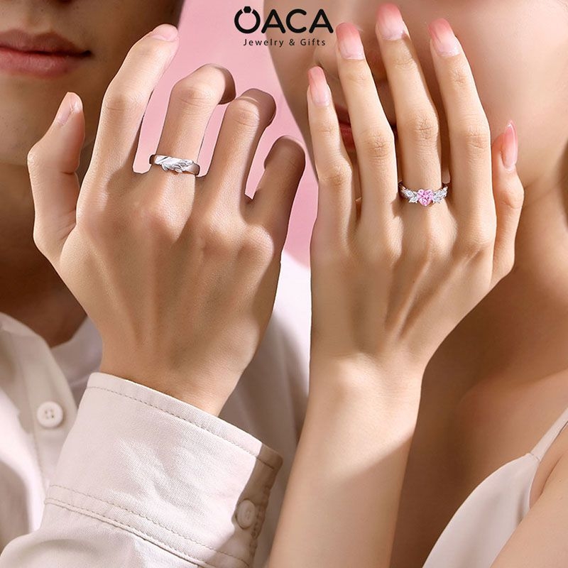 Nhẫn bạc đôi mạ vàng Angel Wings đá CZ hồng