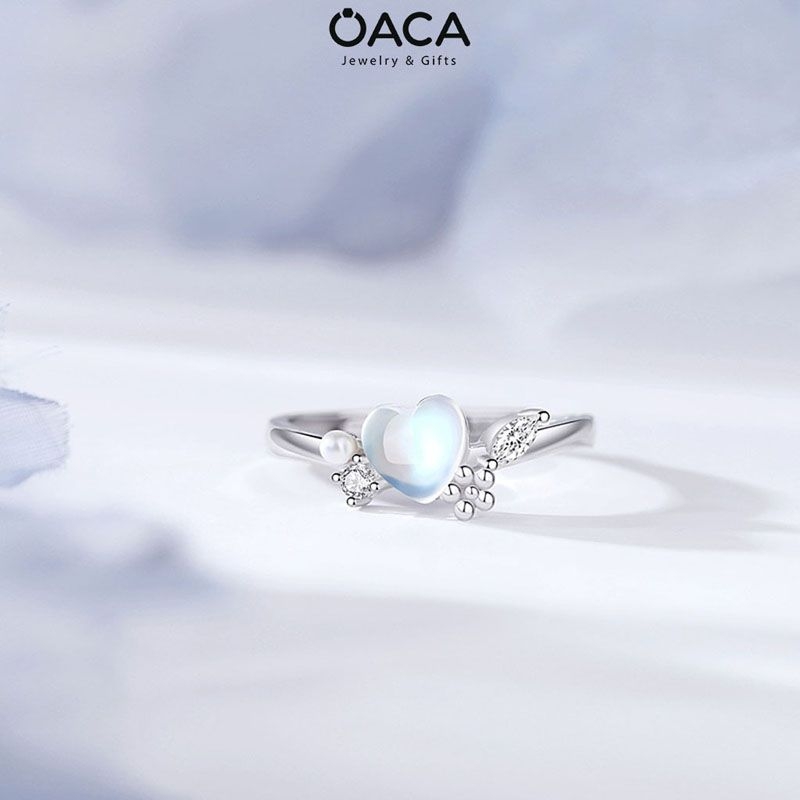 Nhẫn bạc nữ Ariel mạ vàng đá Moonstone trái tim