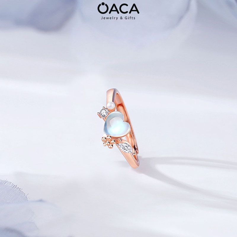 Nhẫn bạc nữ Ariel mạ vàng đá Moonstone trái tim
