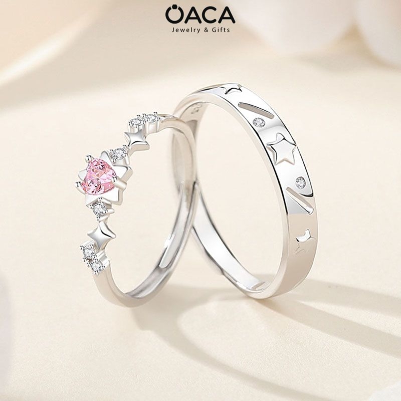 Nhẫn đôi bạc mạ vàng Lucky Star đá CZ