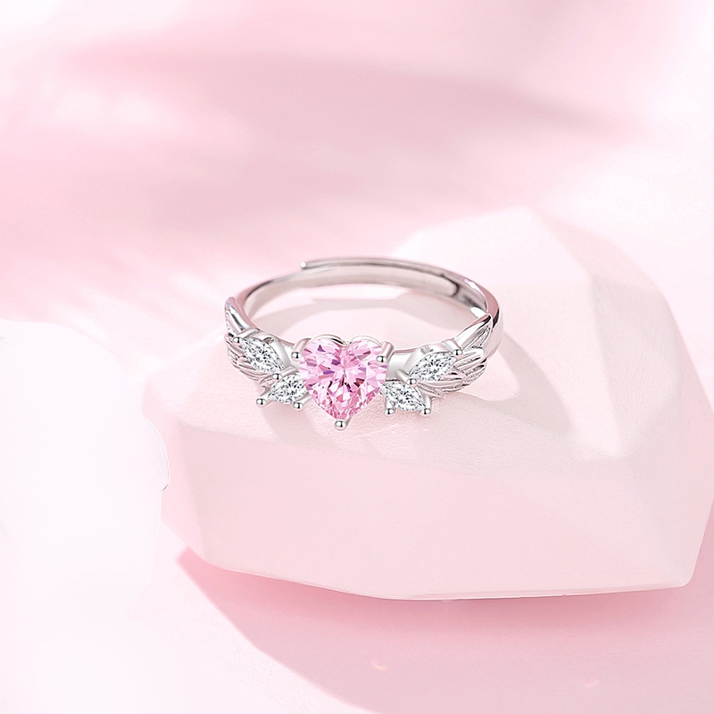 Nhẫn bạc đôi mạ vàng Angel Wings đá CZ hồng