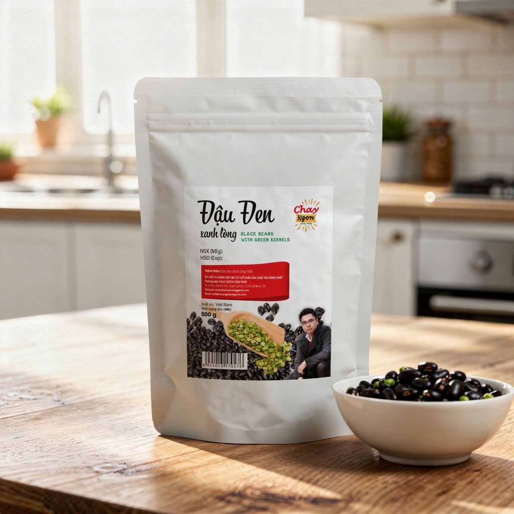 Đậu Đen Xanh Lòng Gói 500g - Black Beans with Green Kernels