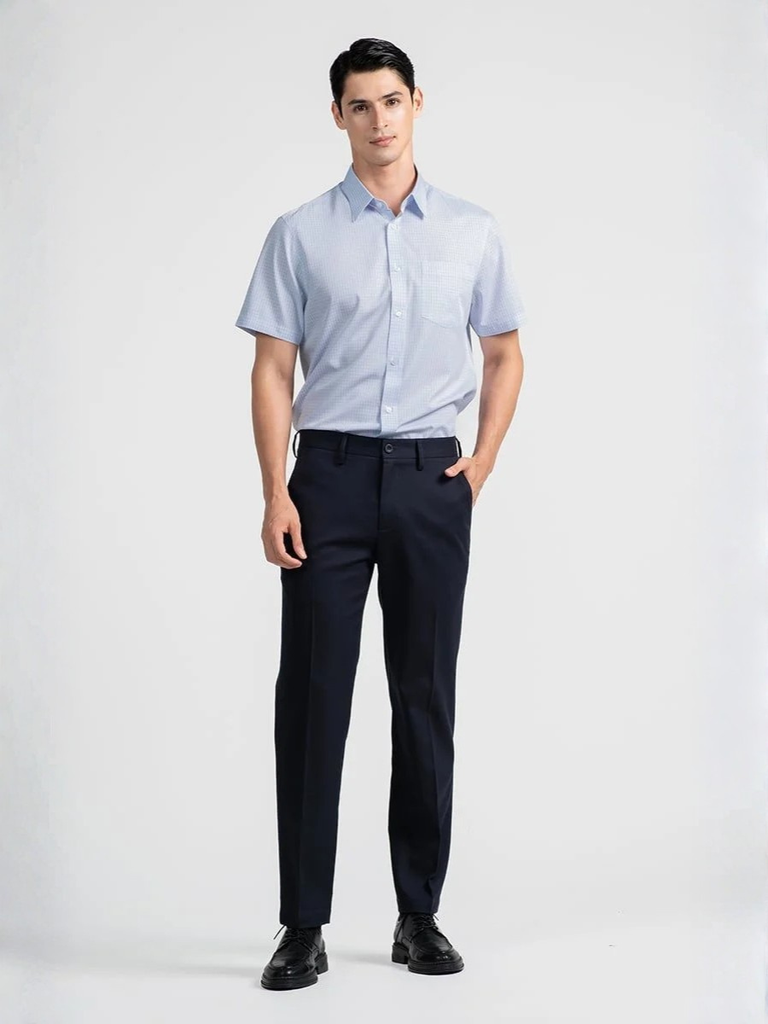 Áo Sơ Mi Nam Công Sở Tay Ngắn Vải Sợi Tre . WS26FH18G-SDBB