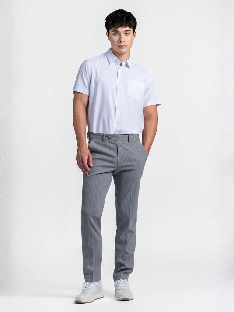 Áo Sơ Mi Nam Công Sở Tay Ngắn Vải Sợi Tre . WS26ES51P-SDBB