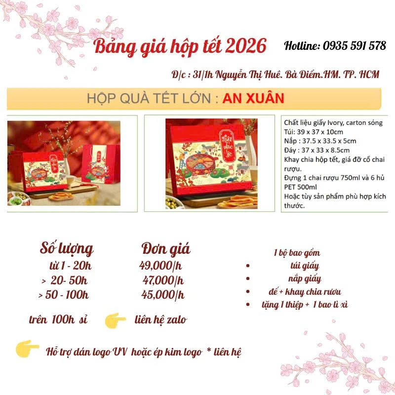 bảng giá hộp quà tết 2026 mẫu an xuân