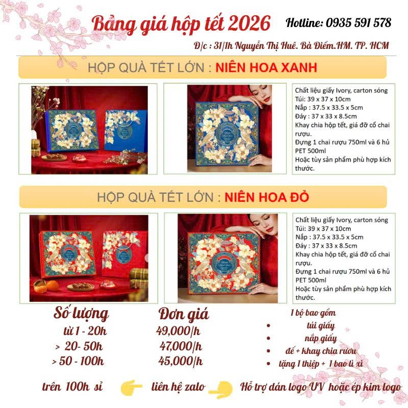 bảng giá hộp đựng quà tết 2026