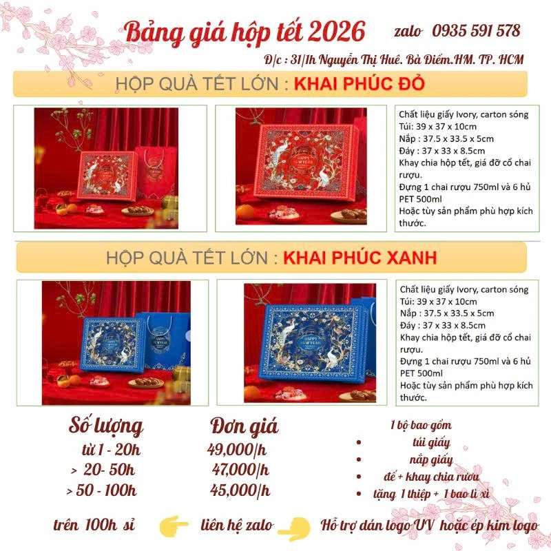 bảng giá hộp quà tết cao cấp 2026