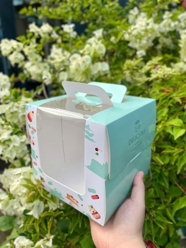 hộp bánh kem quai xách 16cm mini xanh mint