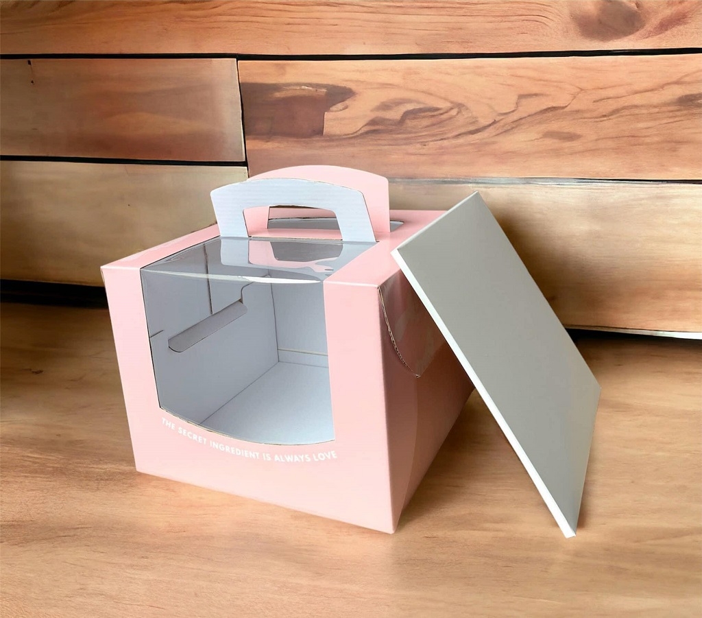 Hộp bánh kem quai xách cửa sổ hồng 2