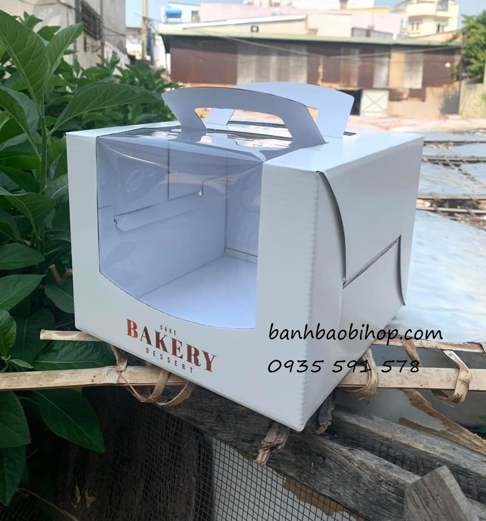 Hộp bánh kem quai xách trắng cửa sổ Bakery Desserts