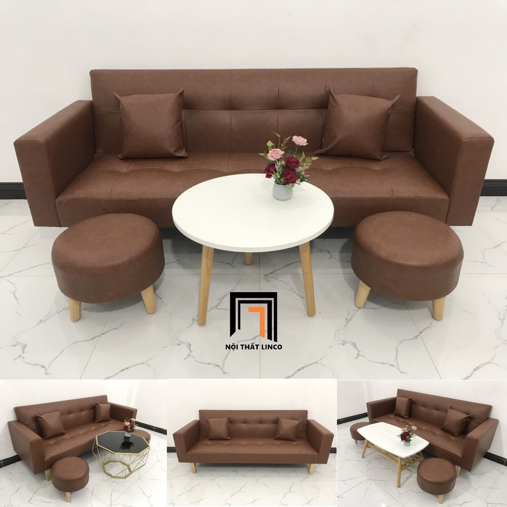 bộ ghế sofa da nâu