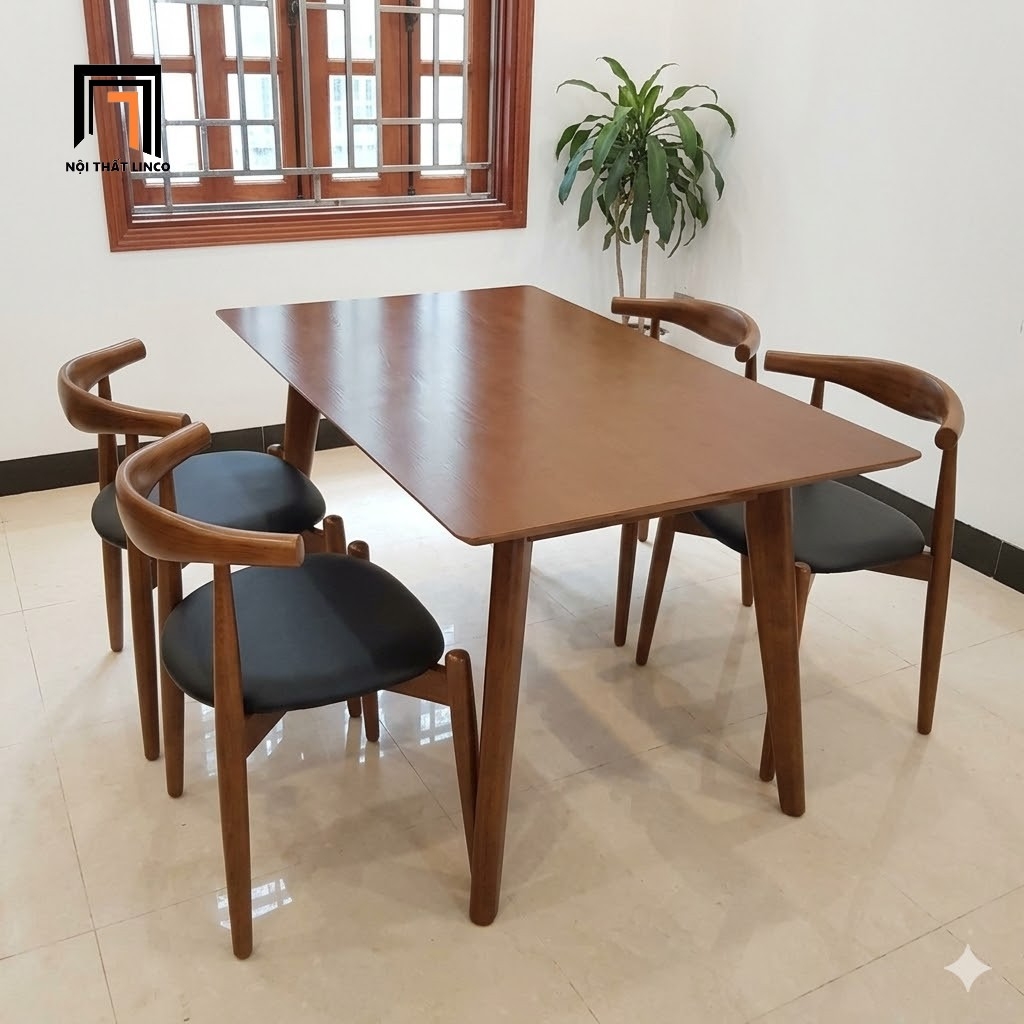 bộ bàn ăn 4 ghế gỗ cong