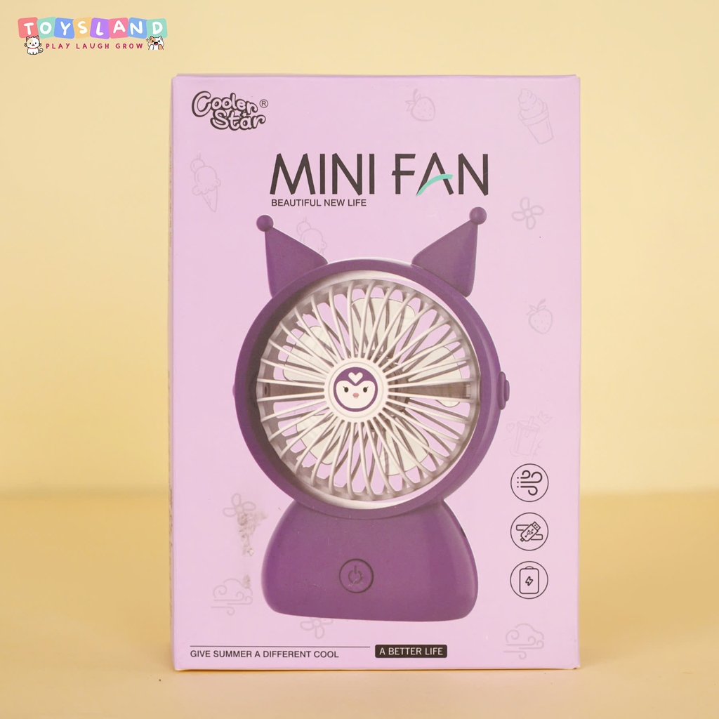 677-21  HỘP QUẠT BÀN PIN TAI MÈO + SẠC USB - TÍM ĐẬM