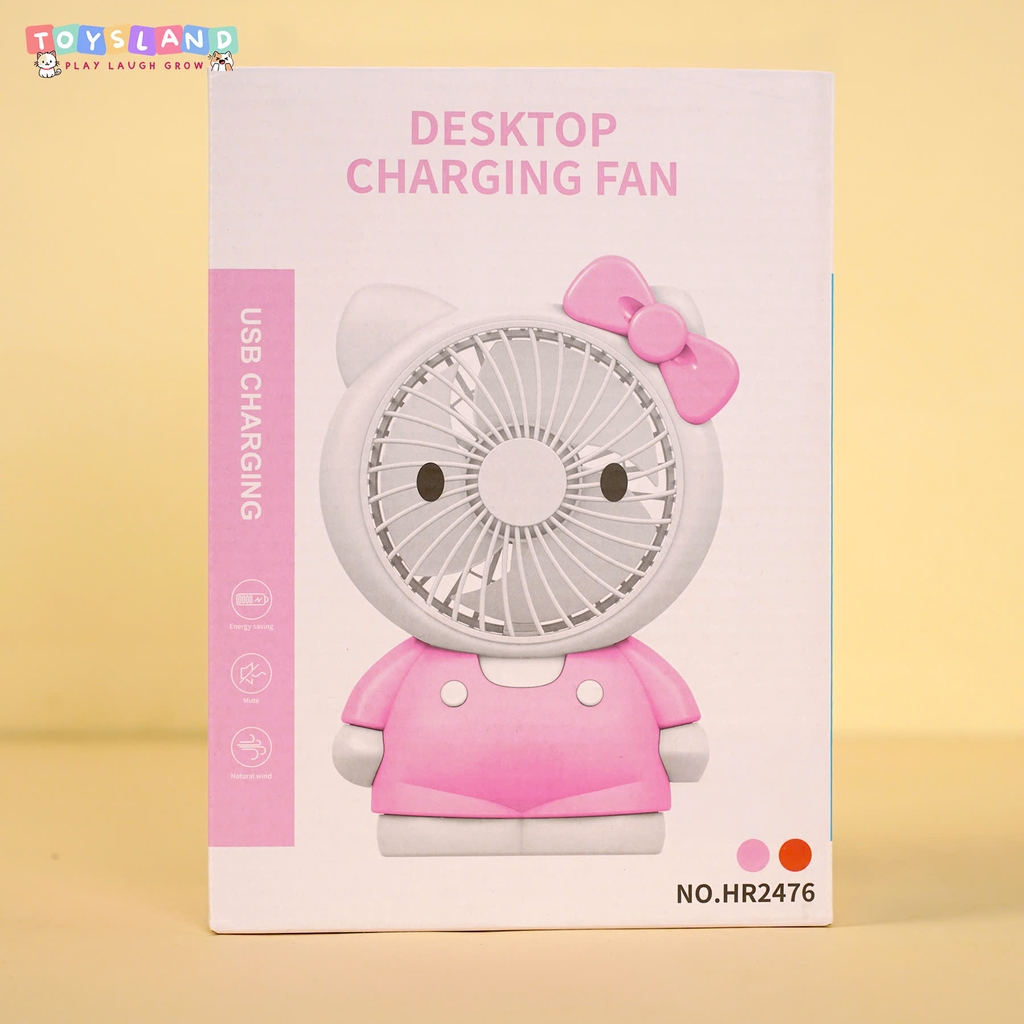 HR2476  HỘP QUẠT PIN KITTY + SẠC USB - HỒNG