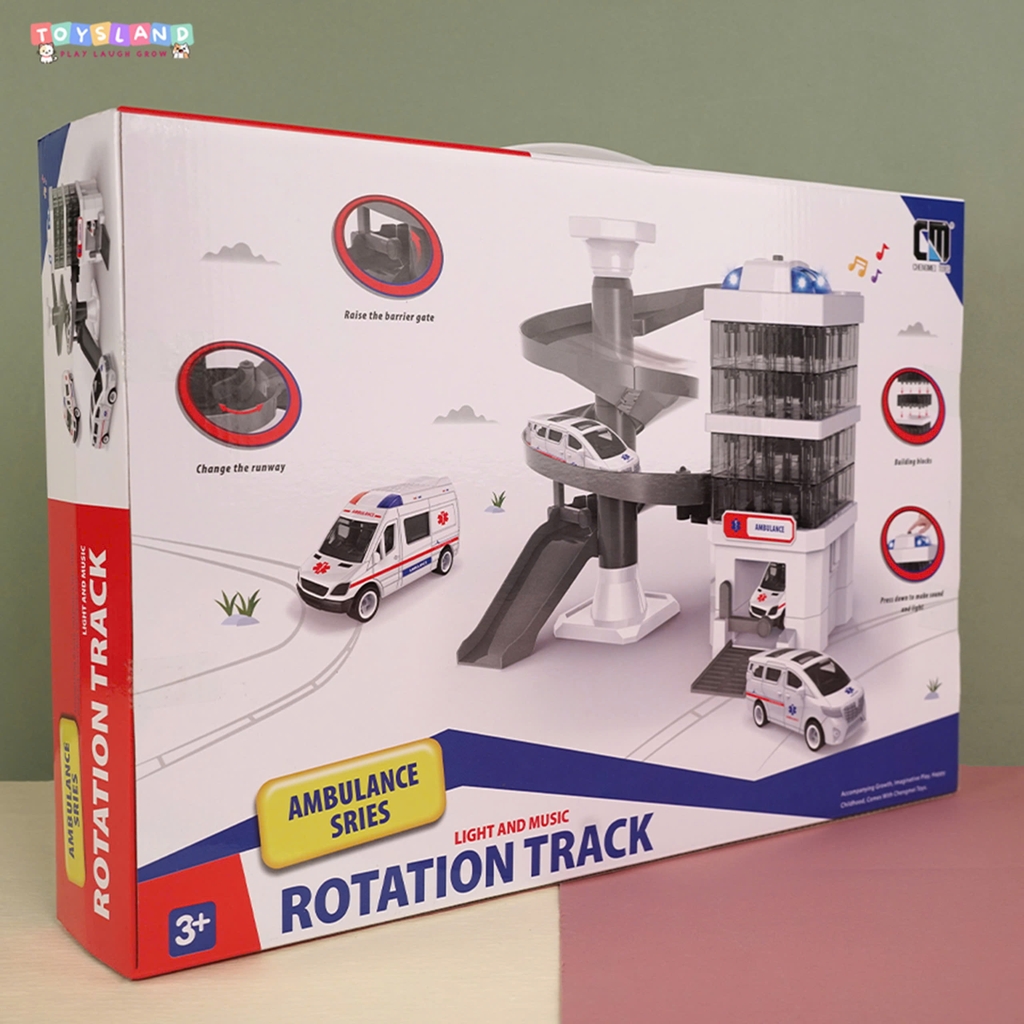 CLM559-55  HỘP ĐƯỜNG RAY BÃI ĐẬU XE CỨU THƯƠNG PIN NÚT ĐÈN + 2C XE CỨU THƯƠNG SẮT TRỚN