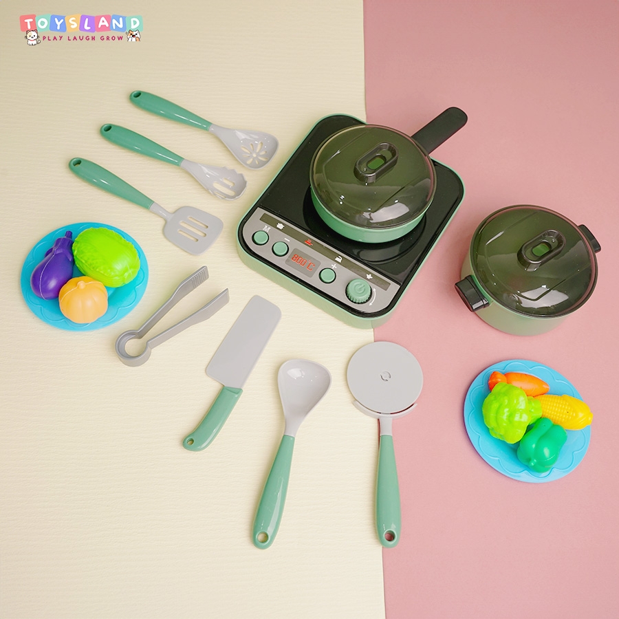 _0015-2  HỘP BẾP ĐIỆN PIN ĐÈN, 1 NỒI, 1 CHẢO, ẤM NƯỚC, CHÉN, DĨA, DAO, THỚT, GIÁ