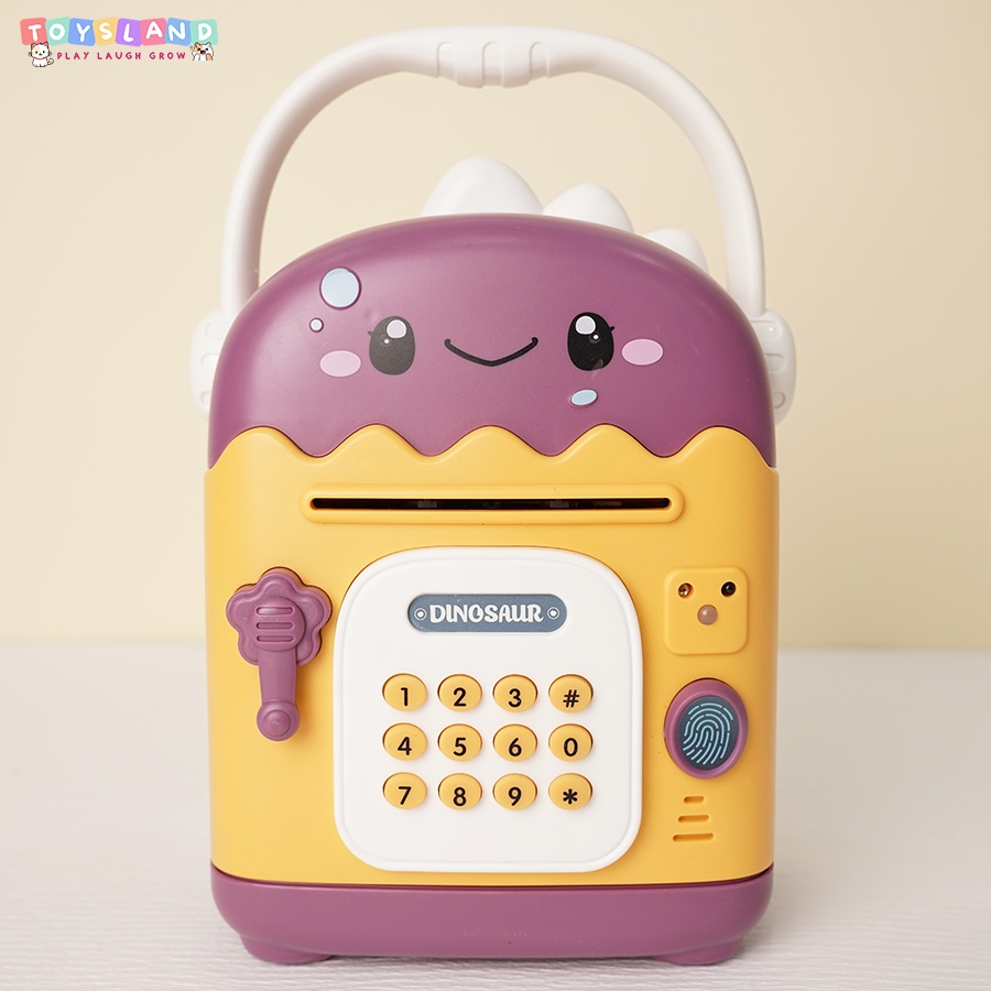7806A HỘP MÁY RÚT TIỀN ATM PIN KHỦNG LONG ĐEO HEADPHONE (VÂN TAY) Dinosaur 7806-A - XANH LÁ