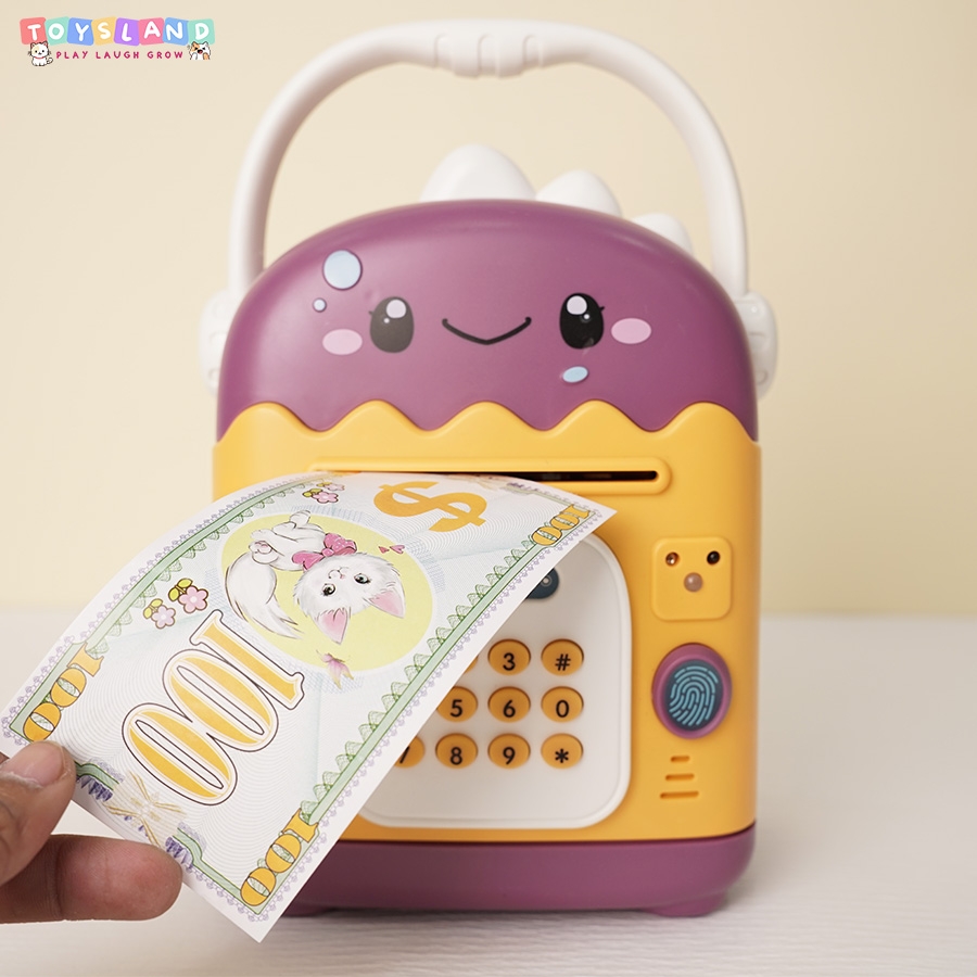 7806A HỘP MÁY RÚT TIỀN ATM PIN KHỦNG LONG ĐEO HEADPHONE (VÂN TAY) Dinosaur 7806-A - XANH LÁ