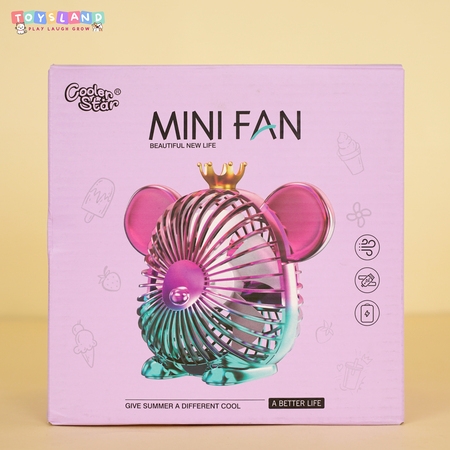 677-7F  HỘP QUẠT PIN ĐẦU GẤU BEARBRICK + SẠC USB - HỒNG