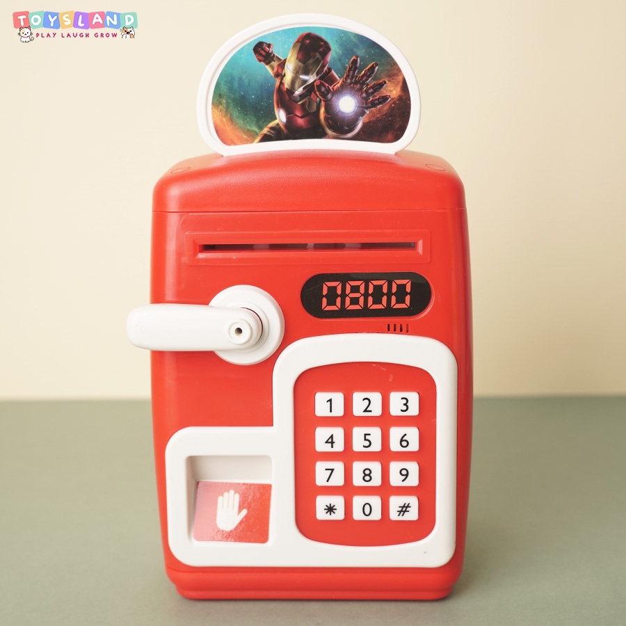YHD3002  HỘP MÁY RÚT TIỀN ATM PIN DOREMON, MÈO KITTY (VÂN TAY)   YHD-3002 - IRON MAN