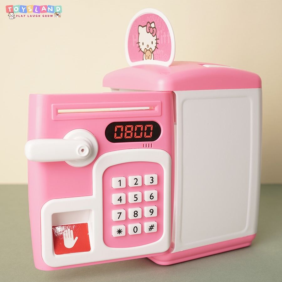 YHD3002  HỘP MÁY RÚT TIỀN ATM PIN DOREMON, MÈO KITTY (VÂN TAY)   YHD-3002 - KITTY