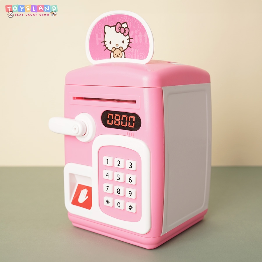 YHD3002  HỘP MÁY RÚT TIỀN ATM PIN DOREMON, MÈO KITTY (VÂN TAY)   YHD-3002 - KITTY