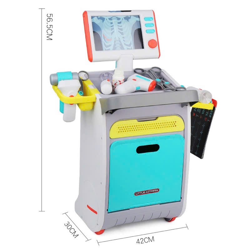 YY6024  HỘP KỆ XE ĐẨY BÁC SĨ PIN (TAI NGHE, MÀN HÌNH ĐO ĐIỆN TIM, ĐÈN PIN, KÉO)