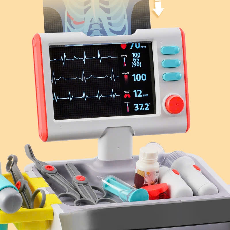 YY6024  HỘP KỆ XE ĐẨY BÁC SĨ PIN (TAI NGHE, MÀN HÌNH ĐO ĐIỆN TIM, ĐÈN PIN, KÉO)