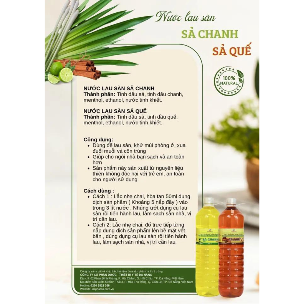 Nước lau sàn tinh dầu Sả Chanh - Sả Quế [1500ml]