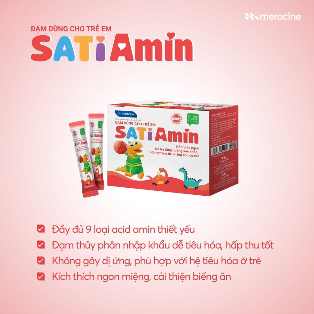 Đạm trẻ em SatiAmin [Hộp 20 gói bột cốm] Hỗ trợ bé ăn ngon miệng