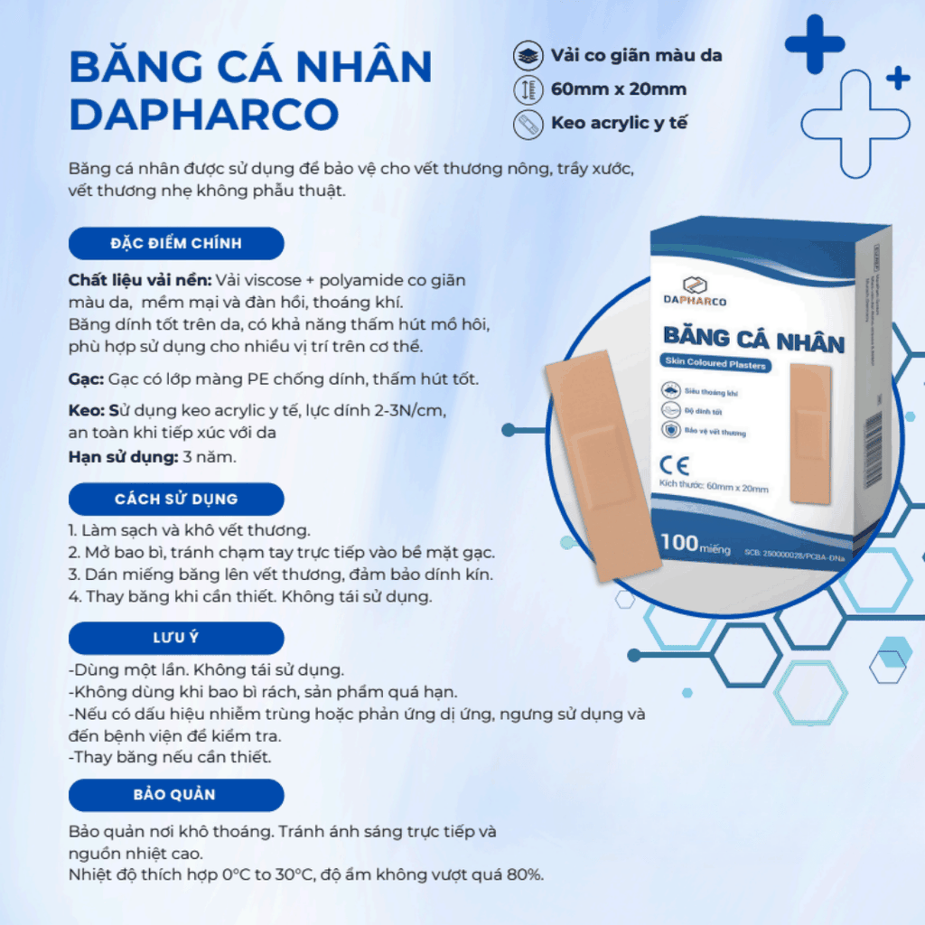 Băng Cá Nhân Y Tế 60mm x 20mm – Bảo Vệ Vết Thương Nhỏ Hằng Ngày