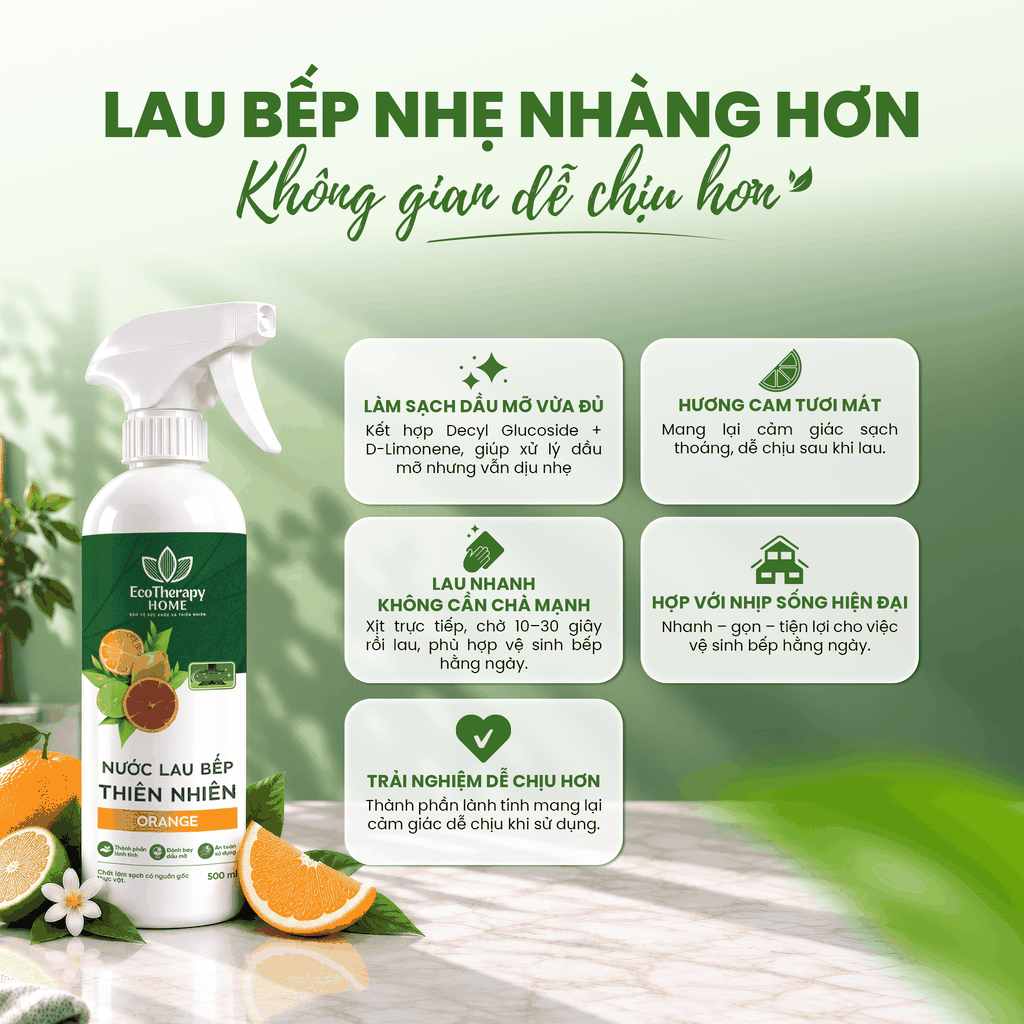 Nước Lau Bếp Thiên Nhiên ORANGE 500ml – Làm Sạch Dầu Mỡ, Khử Mùi, Hương Cam Tươi Mát
