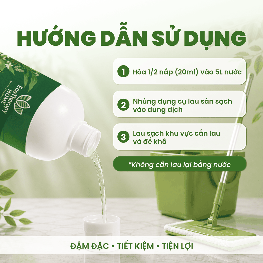 Nước Lau Sàn Thiên Nhiên Thảo Mộc EcoTherapy 1L – Tinh Dầu Tràm, Sả, Hương Thảo, Quế – Làm Sạch Khử Mùi Dapharco